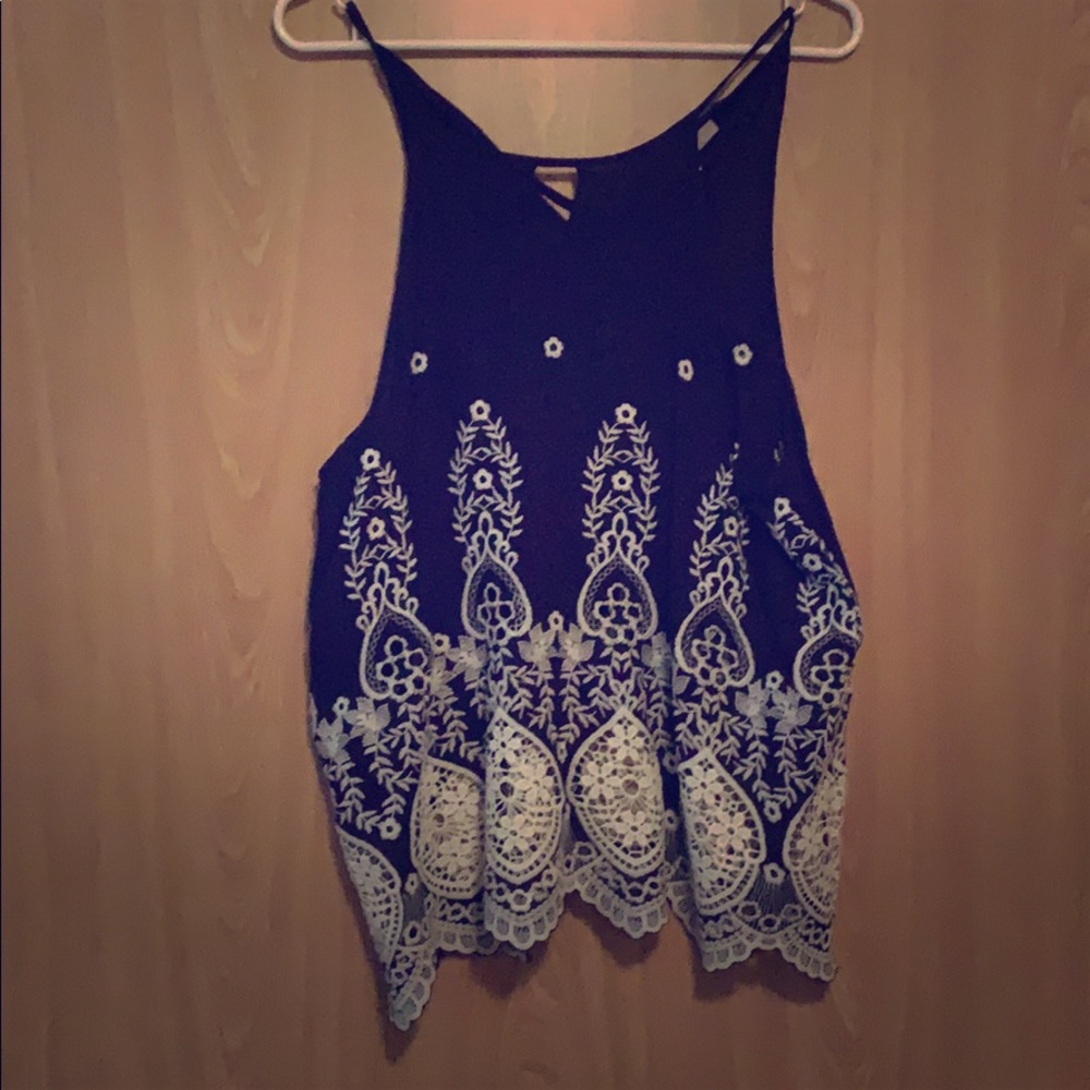 Embroidered Blue Dress Tank